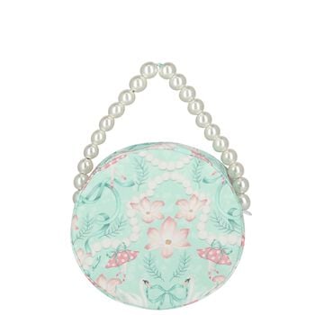 حقيبة دائرية للبنات باللون الأخضر مزينة بالزهور