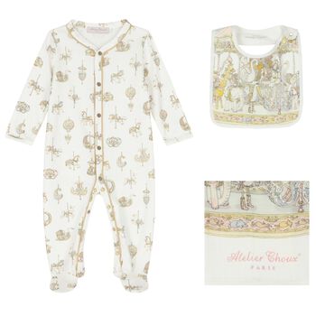 Atelier Choux Baby Girls Ivory & Pink Carousel Babygrow Gift Set, 1 Baby Girls Ivory & Pink Carousel Babygrow Gift Set