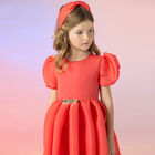 Girls Coral Organza Dress, 1, hi-res