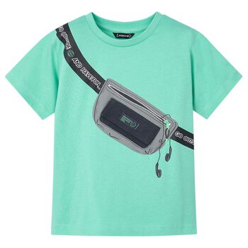 Boys Green Bag Print T-Shirt