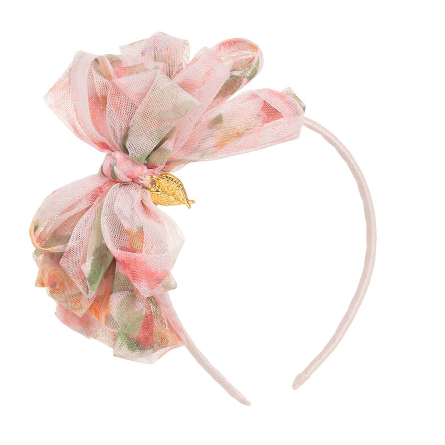 Girls Peach Bow Headband, 2, hi-res