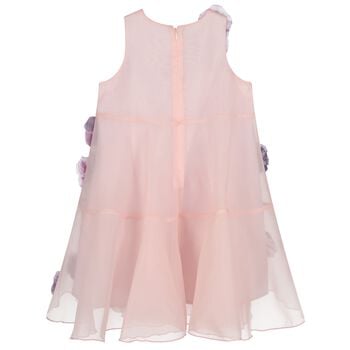 Girls Pink 3D Floral Organza Dress