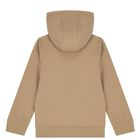 Boys Beige Logo Hooded Zip Up Top, 1, hi-res