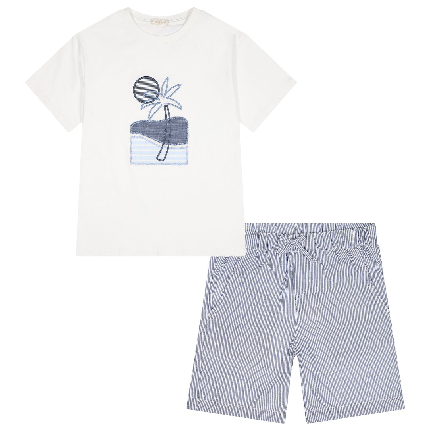 Boys White & Blue Striped Shorts Set, 1, hi-res