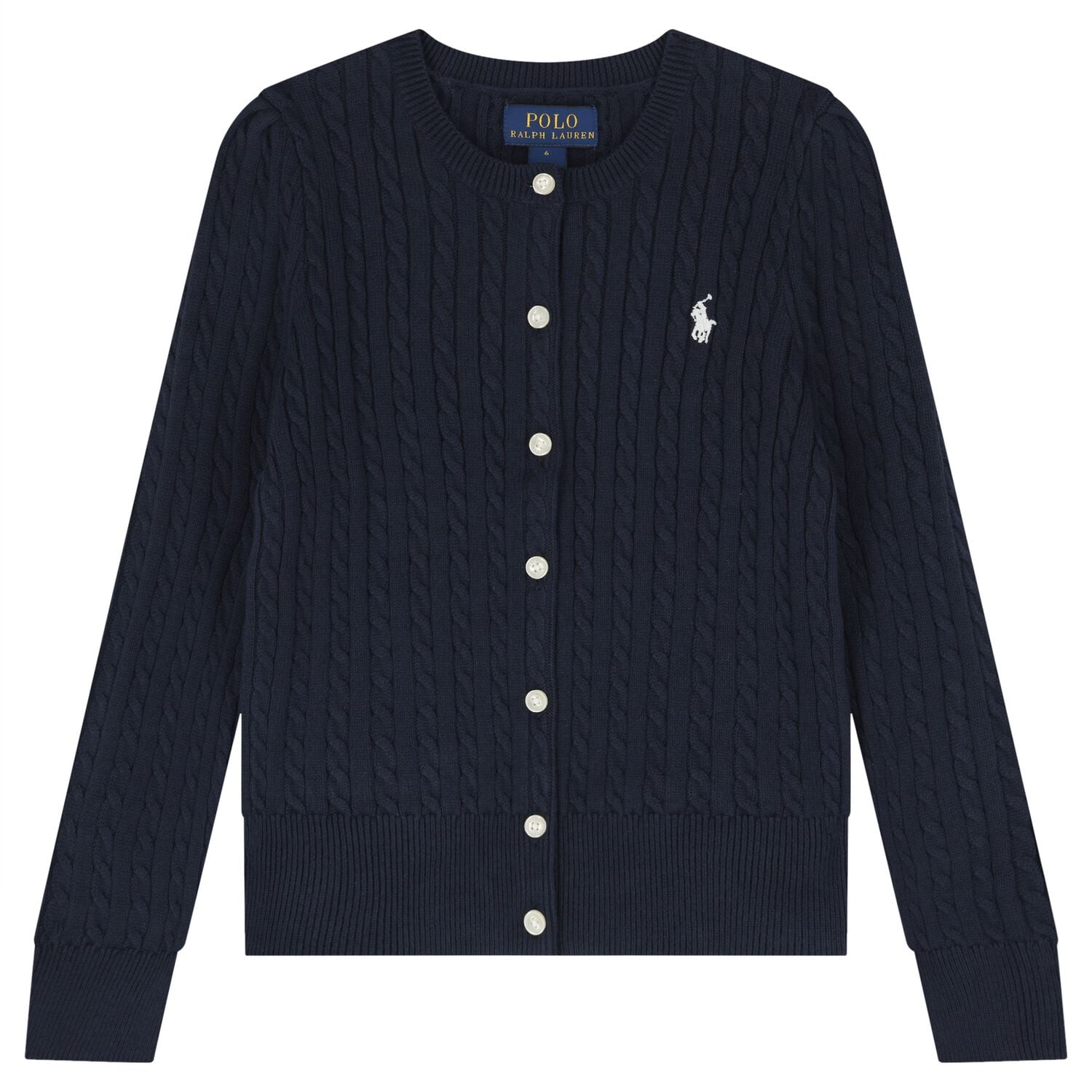 Girls Navy Blue Cable Knit Cardigan, 1, hi-res