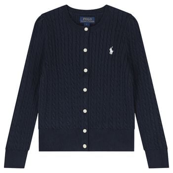 Girls Navy Blue Cable Knit Cardigan
