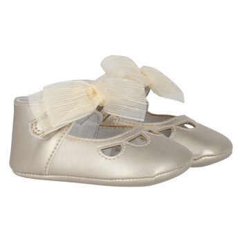 أحذية ما قبل المشي للفتيات باللون الذهبي على شكل فيونكة