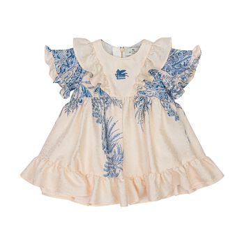 Baby Girls Ivory & Blue Paisley Dress