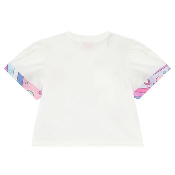 Girls White Cotton Fontane Print T-Shirt