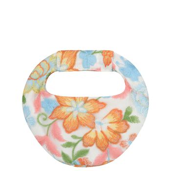 حقيبة يد مطرزة بالزهور باللونين الابيض و البرتقالي للبنات 