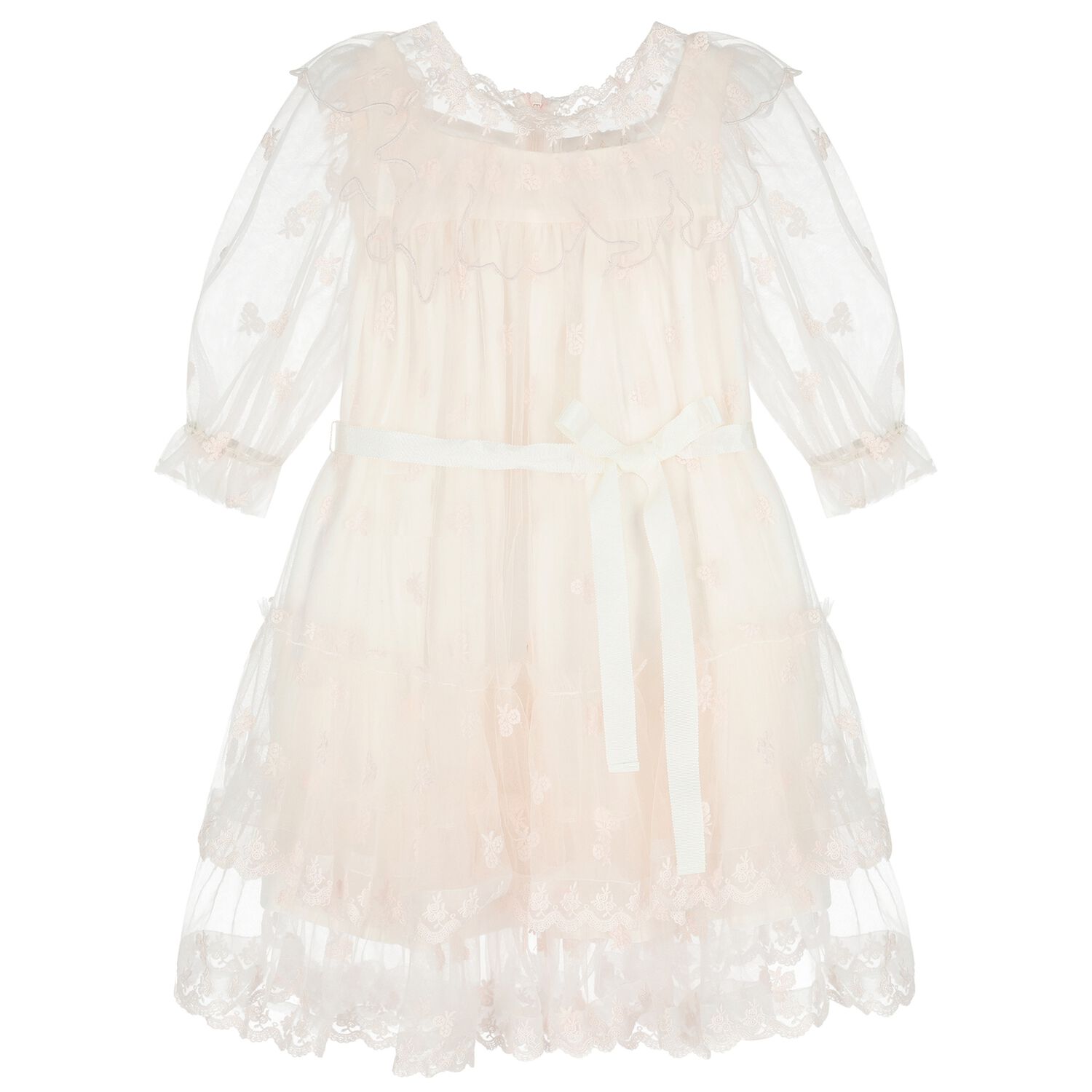 Girls Pink Embroidered Tulle Dress, 1, hi-res