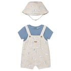 Baby Boys Blue & Beige Dungaree & Hat Set, 1, hi-res