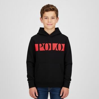 Boys Black Logo Hooded Top