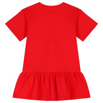 Girls Red Teddy Bear Logo Dress