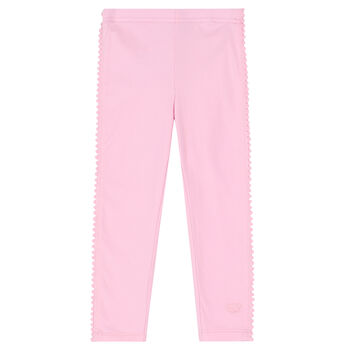 Girls Pink Teddy Leggings