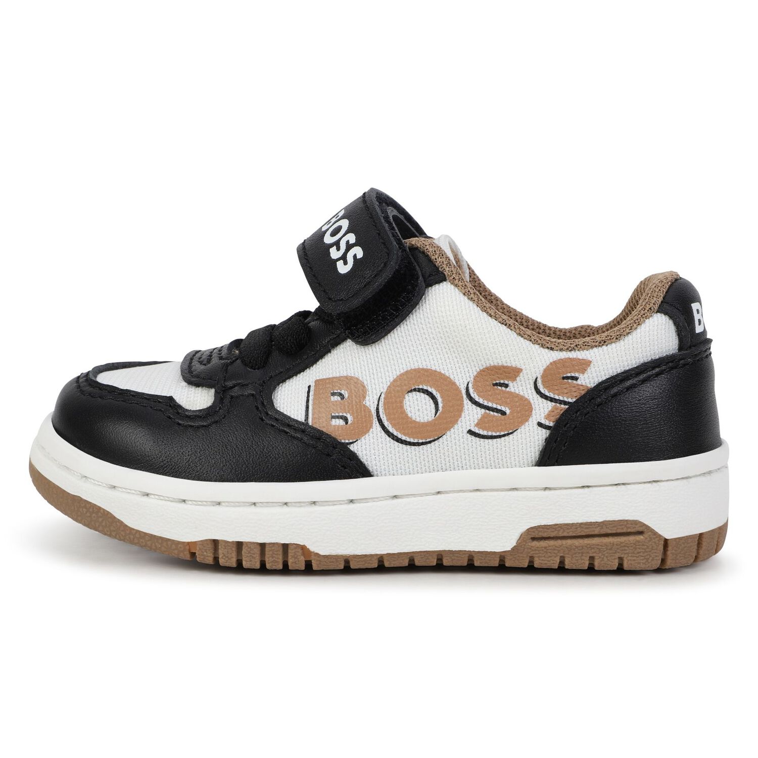 Boys White & Black Logo Trainers, 1, hi-res