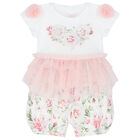 Baby Girls White & Pink Floral Romper, 1, hi-res