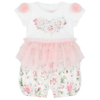 Baby Girls White & Pink Floral Romper