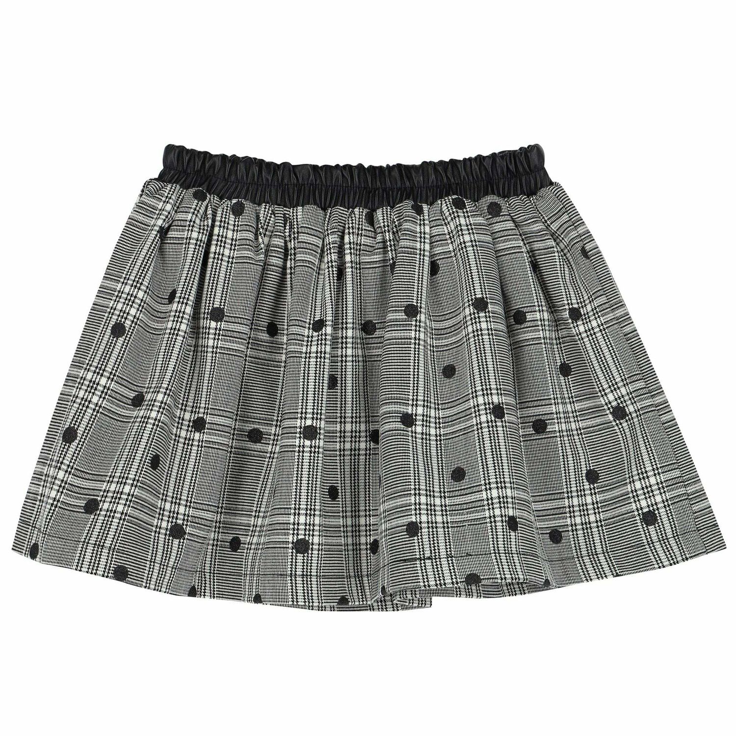 Girls Black & White Check & Dot Skirt, 1, hi-res