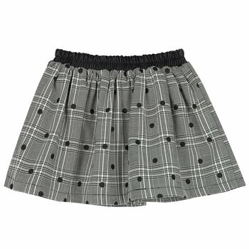 Girls Black & White Check & Dot Skirt