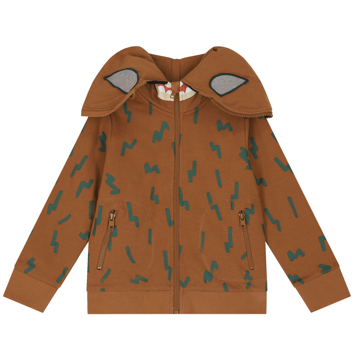 Boys Brown Bear Hooded Zip Up Top, 1, hi-res