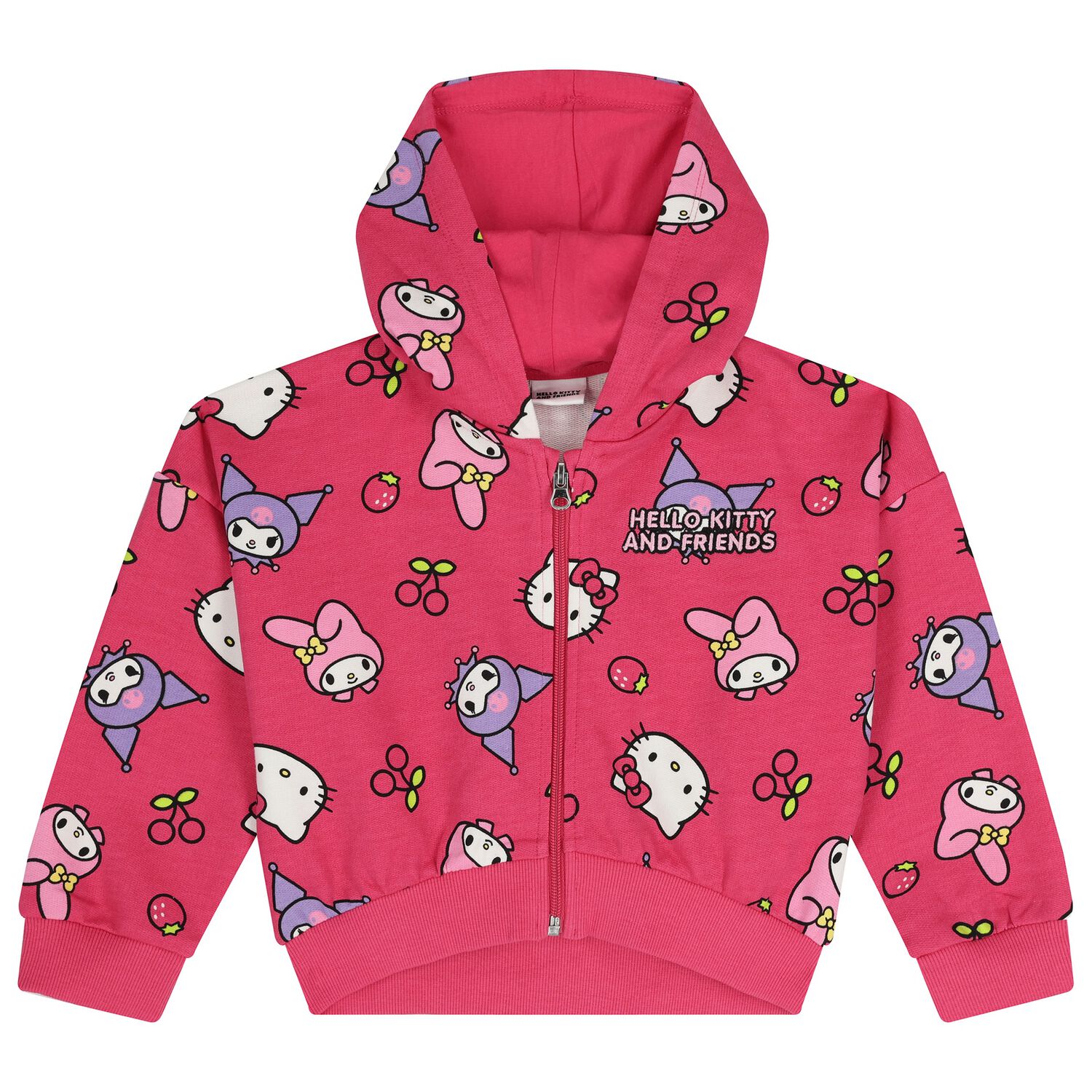 Girls Pink Hello Kitty Hooded Zip Up Top, 1, hi-res