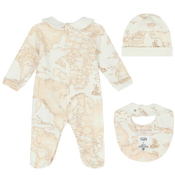 Ivory & Beige Geo Map Babygrow Set