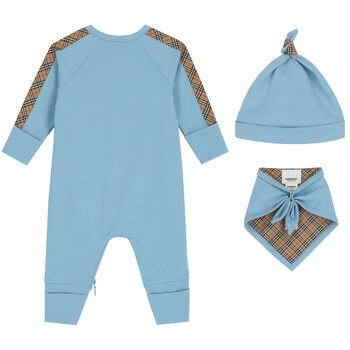 Baby Boys Blue & Beige Romper Gift Set
