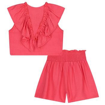 Girls Red Ruffled Shorts Set