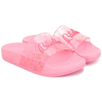 Girls Pink Logo Glitter Sliders