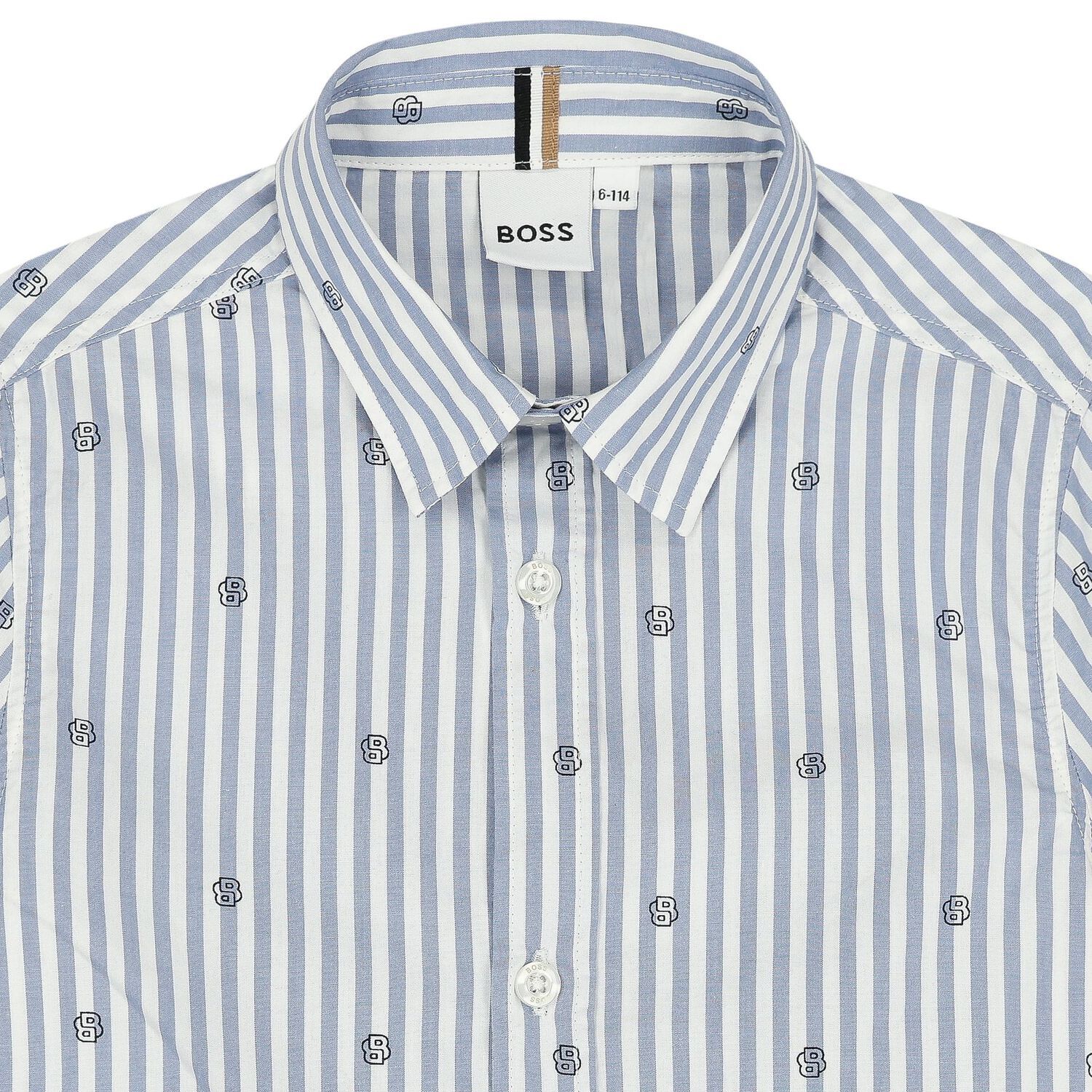 تيشيرت أولاد بالشعار مخطط باللون الأبيض والأزرق, 2, hi-res image number null