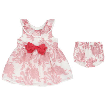 Baby Girls White & Pink Floral Organza Dress