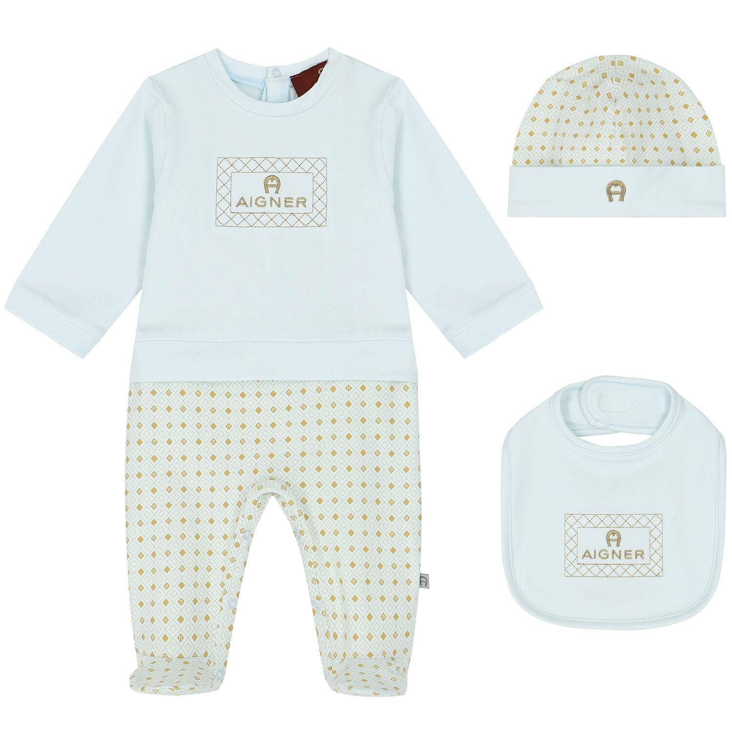 Boys Blue, Ivory & Gold Logo Babygrow Set, 1, hi-res image number null