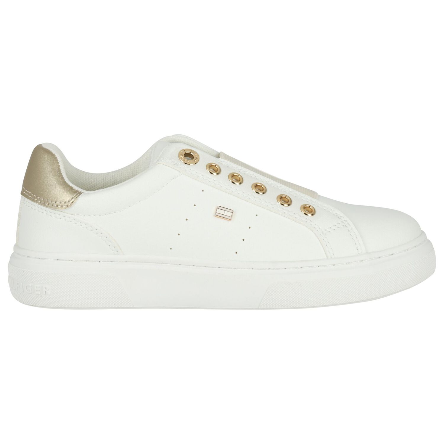 Girls White & Gold Slip-On Trainers, 1, hi-res
