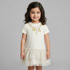Younger Girls Ivory Necklace Logo Dress, 1, hi-res