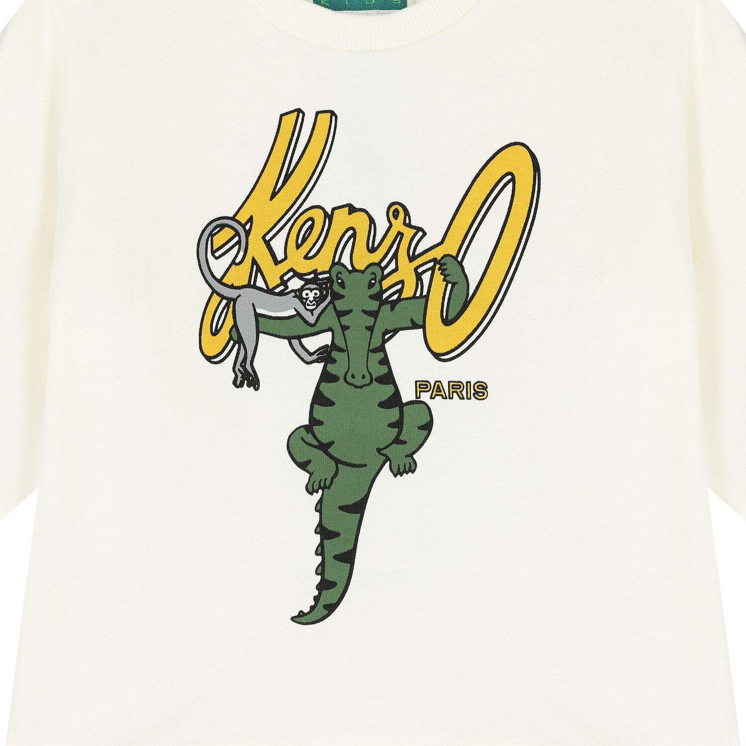 توب أولاد بأكمام بالشعار باللون العاجي, 1, hi-res