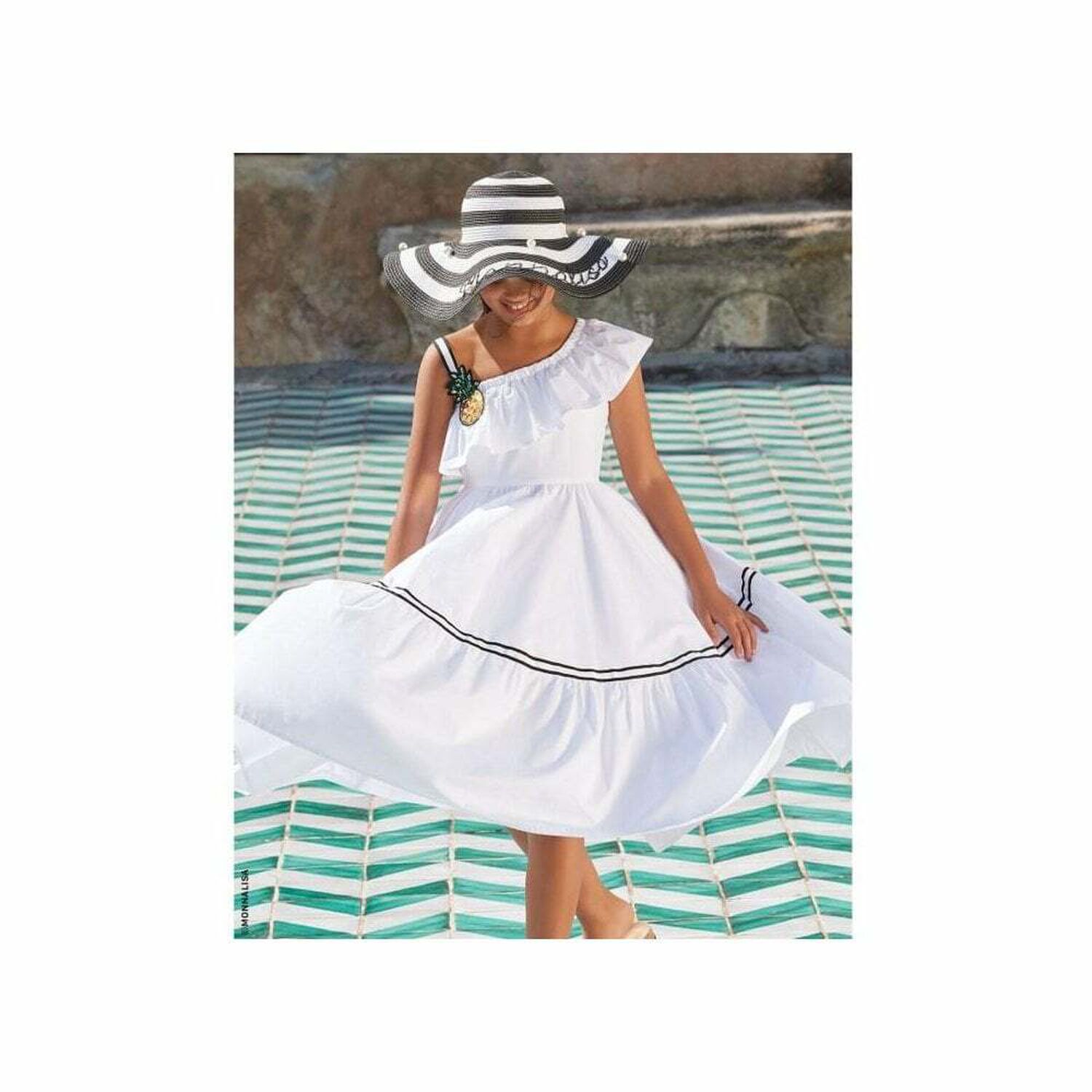 Girls White Cotton Dress, 1, hi-res image number null