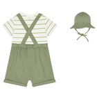 Younger Boys Green Dungaree & Hat Set (3 Piece), 2, hi-res