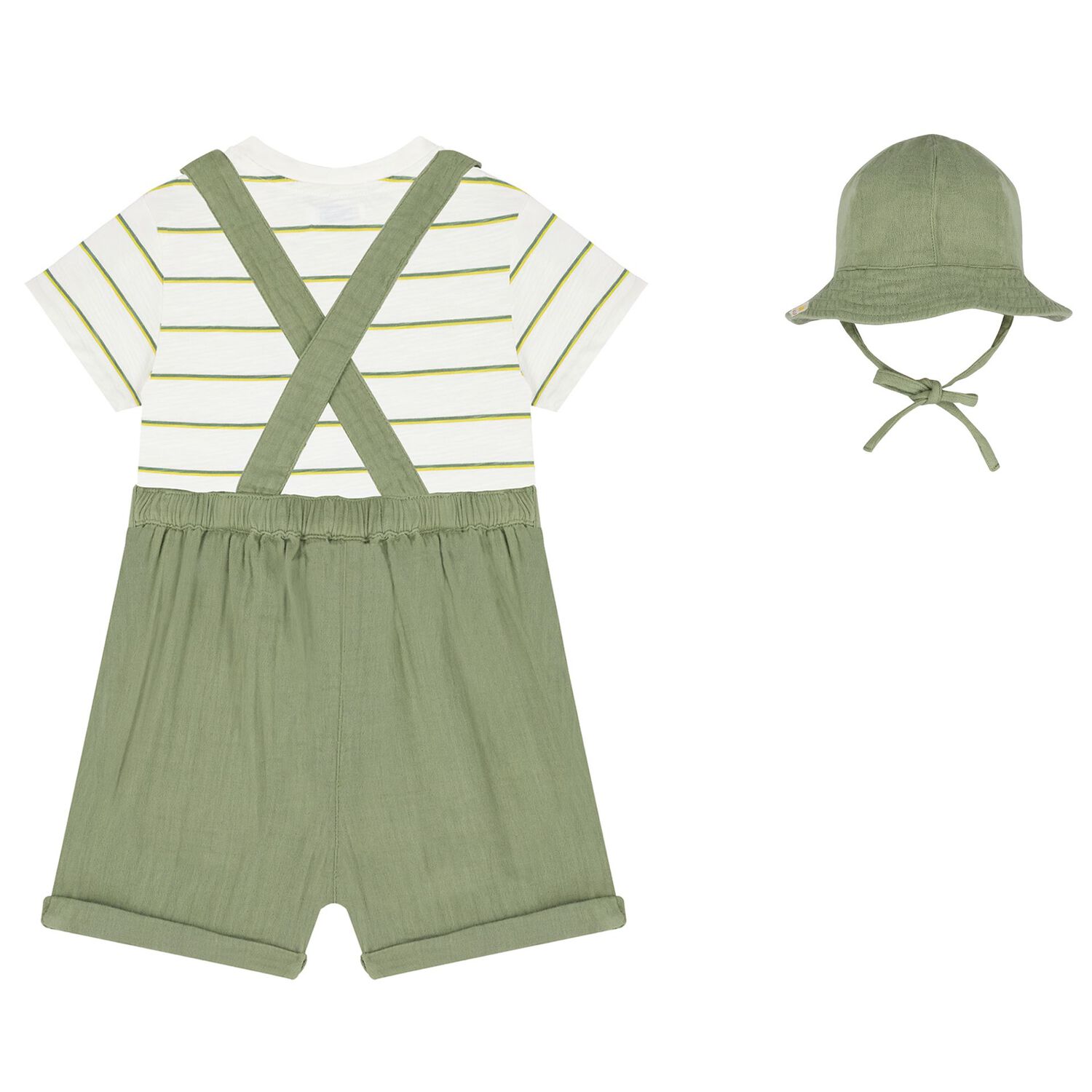 Younger Boys Green Dungaree & Hat Set (3 Piece), 2, hi-res