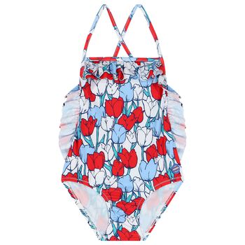 Girls Red, White & Purple Tulips Swimsuit