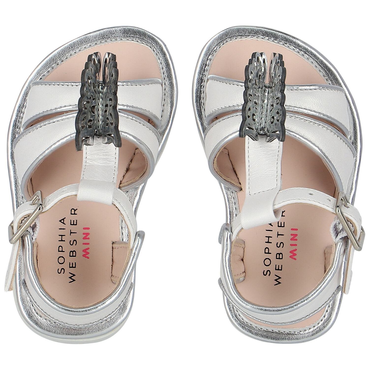 Girls White & Silver Butterfly Sandals, 1, hi-res image number null