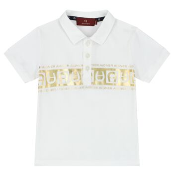 Younger Boys White & Gold Logo Polo Shirt