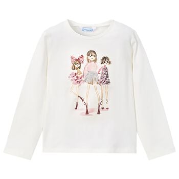 Girls White Dolls Long Sleeve Top