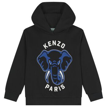 Boys Black Elephant Logo Hooded Top
