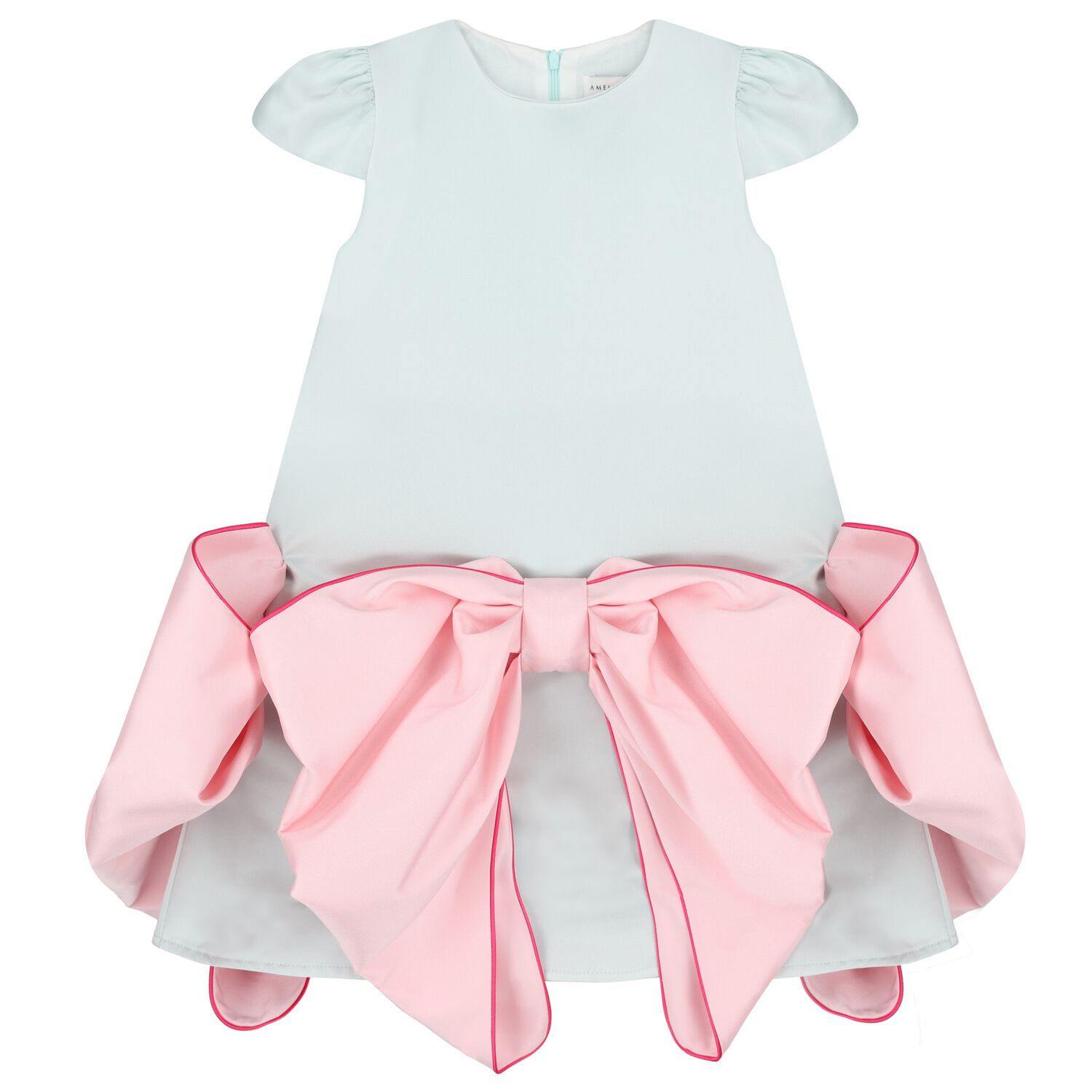 Girls Green & Pink Bow Dress, 1, hi-res