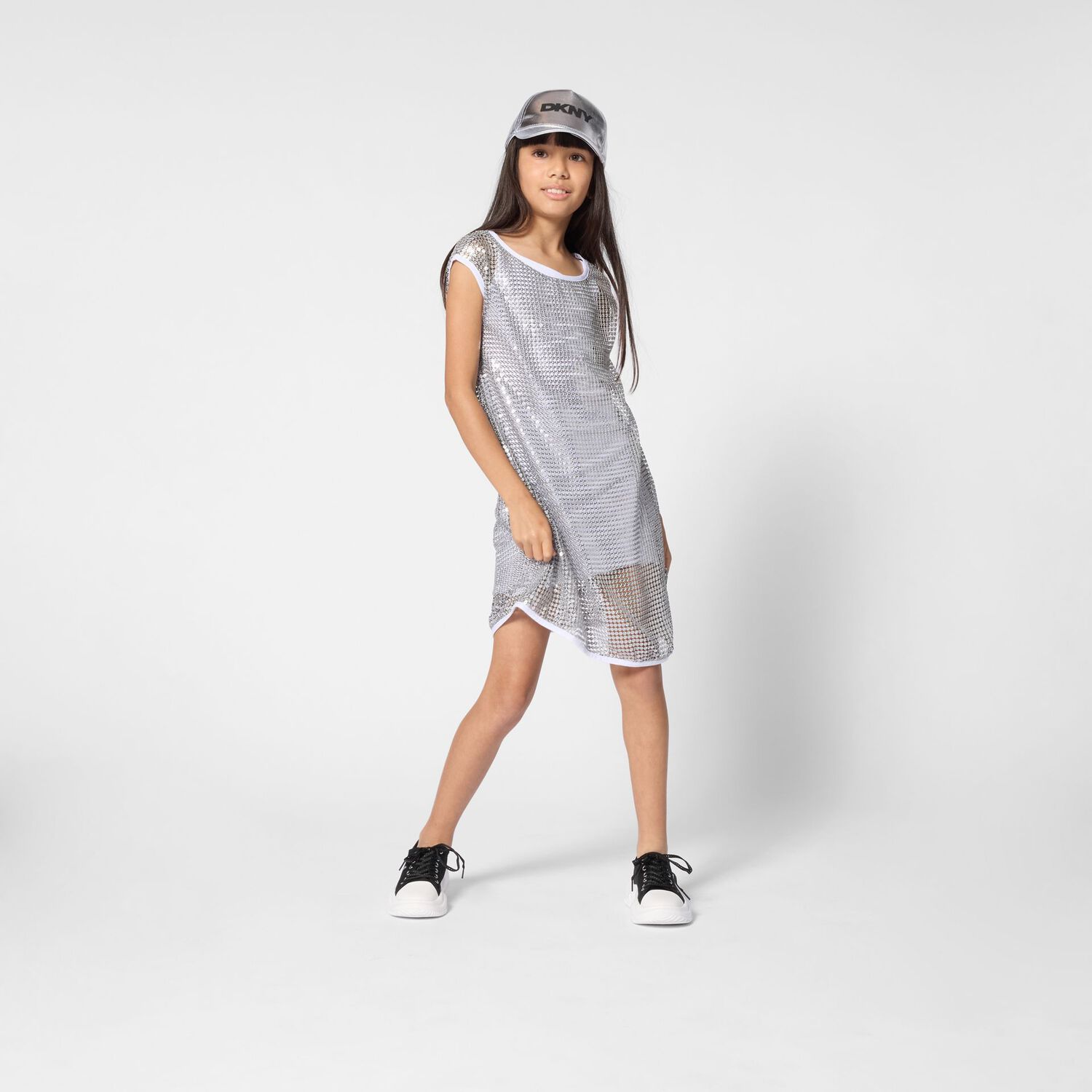 طقم فستان بنات باللون الذهبي والأبيض, 1, hi-res