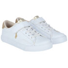 Girls White & Gold Logo Trainers, 1, hi-res