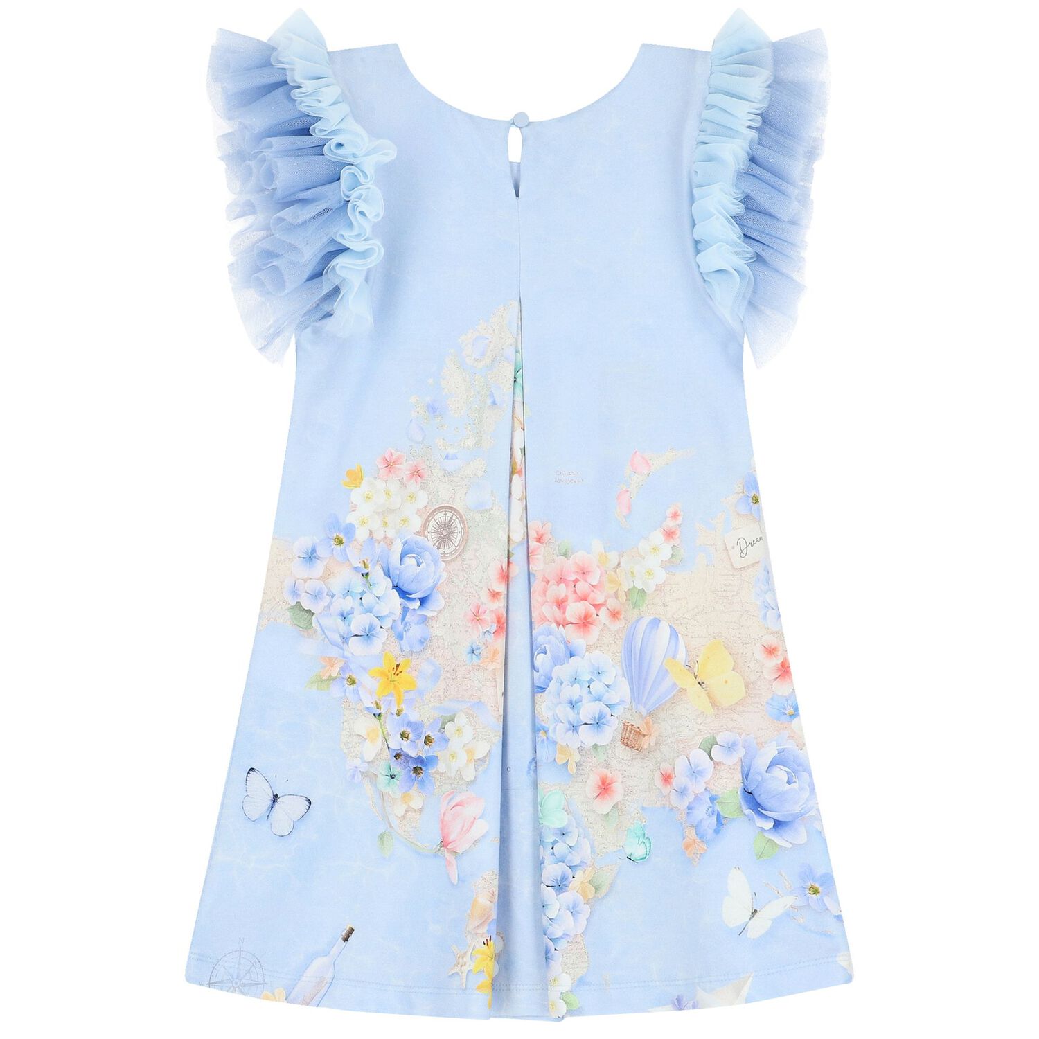 Girls Blue Floral Dress, 1, hi-res