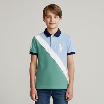 Boys Blue & Green Logo Polo Shirt, 1 Boys Blue & Green Logo Polo Shirt