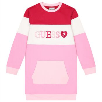 Girls Pink & White Logo Sweatshirt Dress